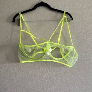 Yellow Sheer Mesh Bra with Geometric Design